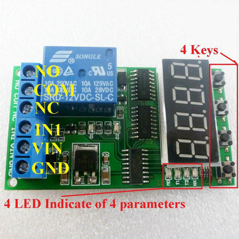 10A High-Trigger DC12V Multifunction Self-lock Relay Delay Timer PLC Cycle On/Off Adjustable  Switch Module For LED Motor