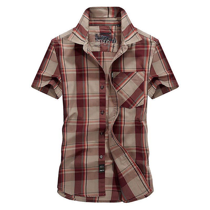 high quality cotton breathable soft men summer casual fashion shirts plaid shirt short sleeve thin brand plus size M-4XL 8333