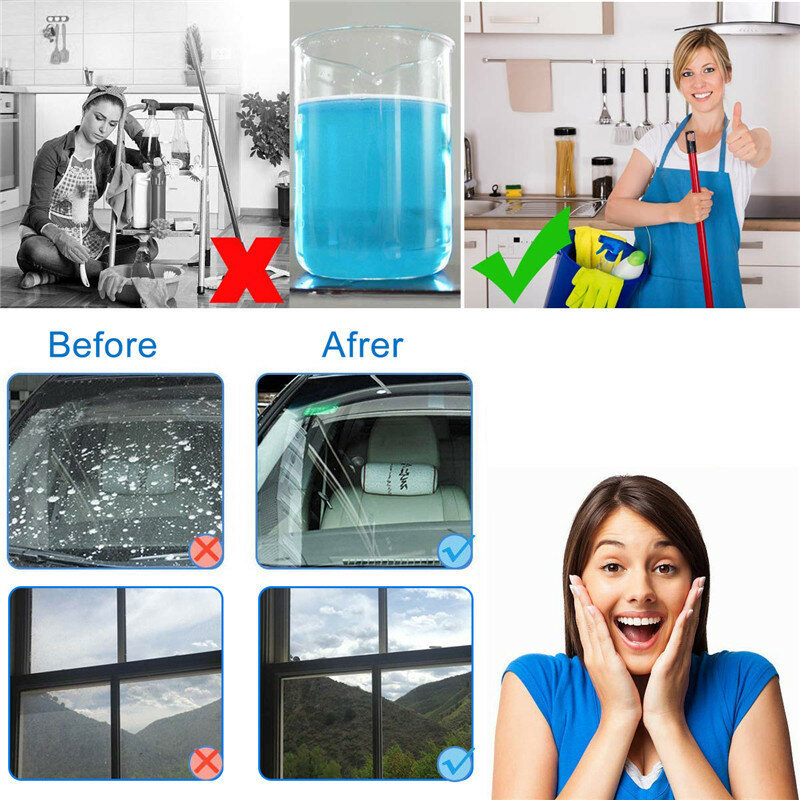 20 pílulas (1 pílulas = 4l água) limpador de vidro multifuncional, concentrado de limpeza de óleo efervescente para janela do carro deóleo de cozinha