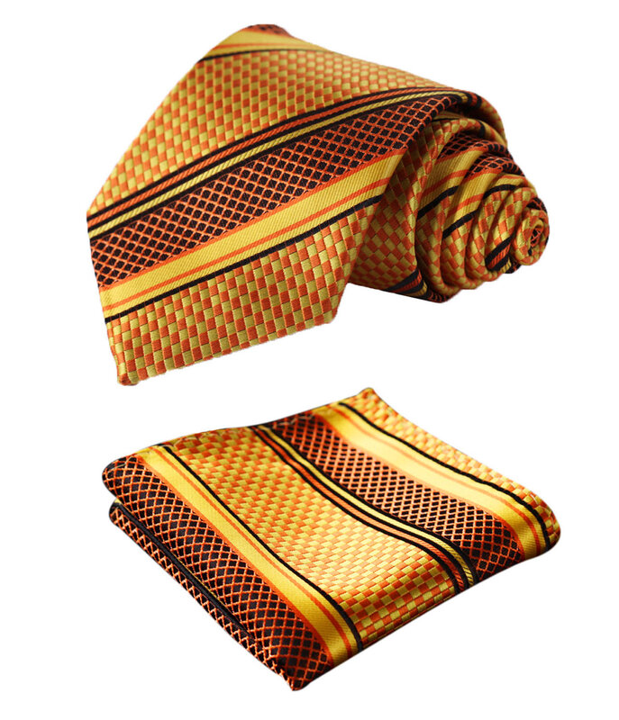 TS4017N8 Yellow Striped 3.4" Silk Tie Party Wedding Handkerchief Set New Woven Classic Tie Necktie