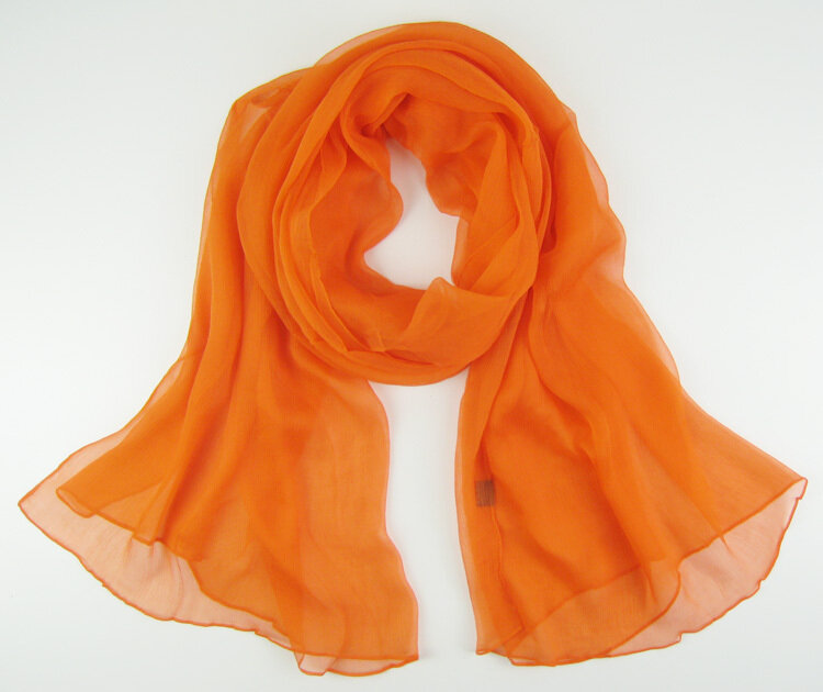 100% seda crinkle georgette lenço longo 110cmx180cm lenço de seda puro feminino cor lisa tamanho grande chiffon cachecol laranja