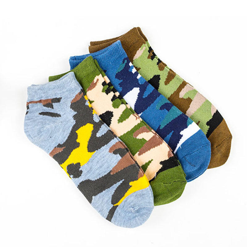 4 paires de chaussettes de cheville pour hommes, motif Camouflage, chaussettes amusantes de personnalité, élasticité respirante, excellente qualité, été et automne