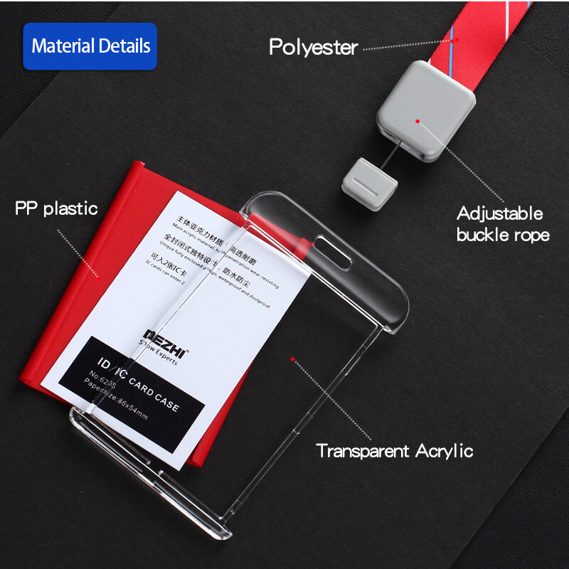 DEZHI-패션 스타일 아크릴 투명 ID IC 카드 케이스, 끈 포함 작업 카드 최저 가격, 사용자 정의 로고, OEM
