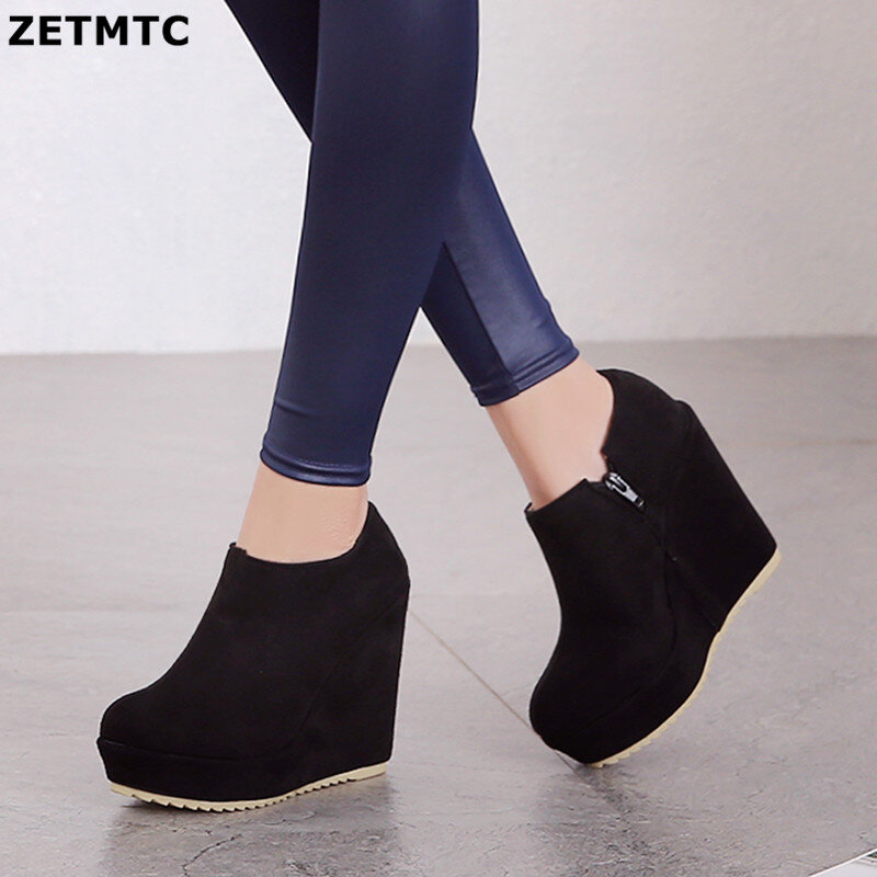 2021 Autumn Winter New Stylish Women Ankle Boots Sexy Platform Round Toe Wedges Boots Woman Ankle Boots Plus size 32-43