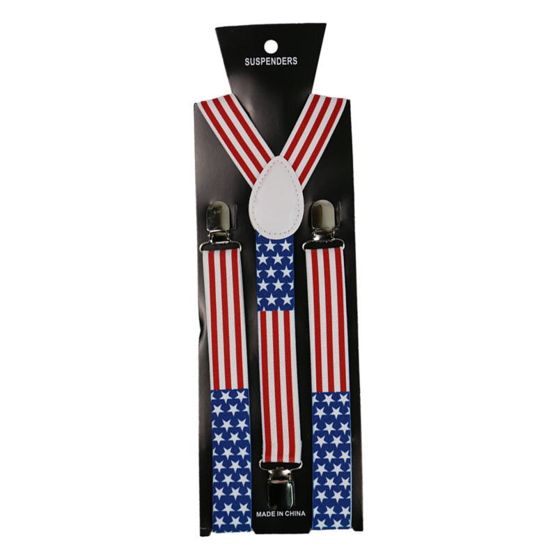 Fashion Kemeja Suspender 3 Klip Bentuk Y Dapat Disesuaikan untuk Bendera Amerika Stars dan Stripes Suspender Pria Wanita Suspender