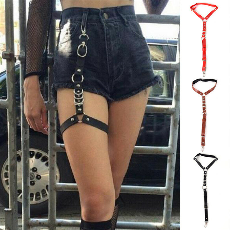Calzino fatto a mano giarrettiera Unisex donne Sexy nuova moda Harajuku cinturino singolo Clip in pelle Punk bretella gancio anello gamba regolabile