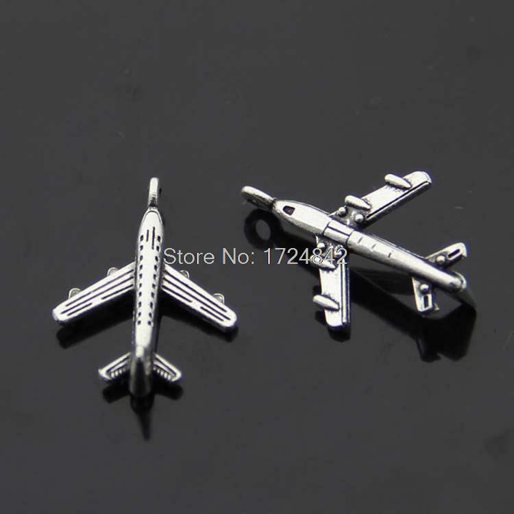 40 Uds.-abalorios de avión, colgantes de plata tibetana antigua de Mini avión, 22x15mm