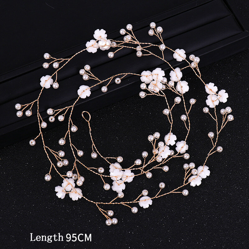 MOLANS Lovely Small Flower Crown Bridal Wedding Hair Accessories Elegant Pearls Female Alloy Wreath Lengthened Floral Garlands