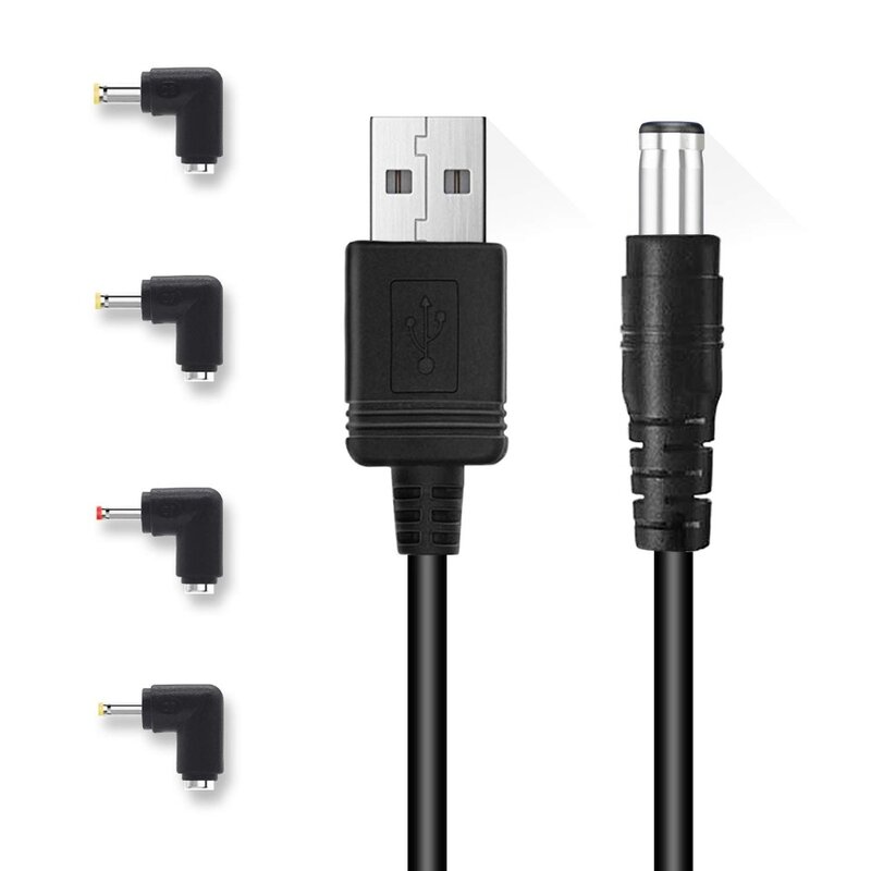 USB Type-A Male to 5.5mm x 2.1mm Barrel 5V DC Power Cable with 4 Connectors Compatible with Laptop, Router and More 5V Devices