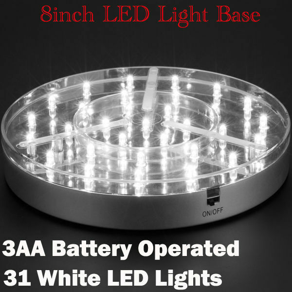 31 luces LED blancas con diseño de modelo, farolas de 8 pulgadas de diámetro, funciona con pilas 3AA debajo del florero, Base de luz LED