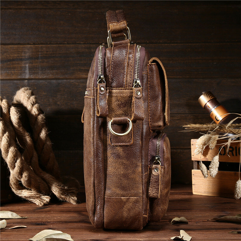 Мужская сумка-мессенджер из натуральной кожи, в стиле ретро