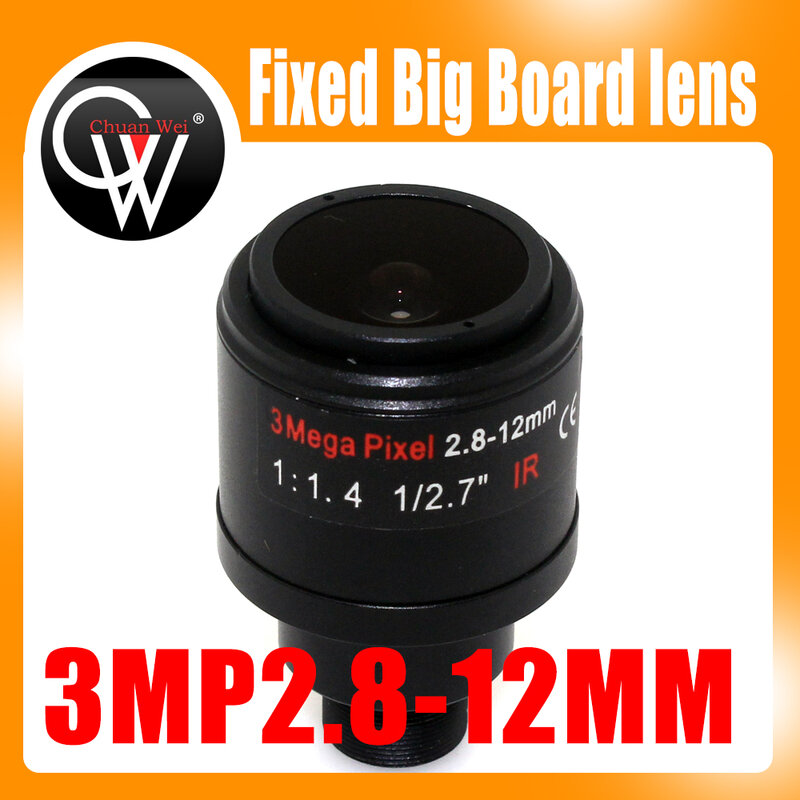 Big IR Fixo Iris Foco Manual Zoom Board Lens, Câmera de Segurança CCTV, 3MP 2,8-12mm, M12, 1/2.7"