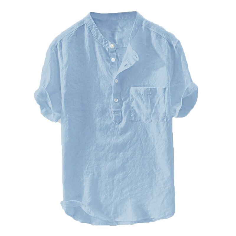 2019 verão masculino novo algodão puro botão de cânhamo blusa manga curta moda grande topo 3xl-6xl hauts pour hommes mais tamanho