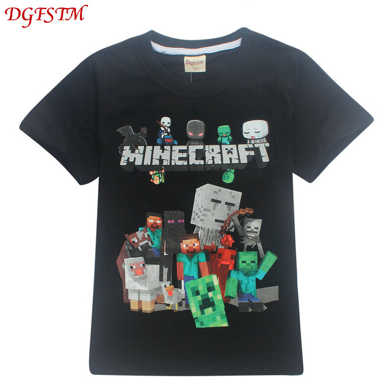 Camiseta de manga corta de niño de dibujos animados de 2018 algodón de moda 3D Impresión de Minecraft patrón de ropa para niños camiseta de ropa de 6-14 y