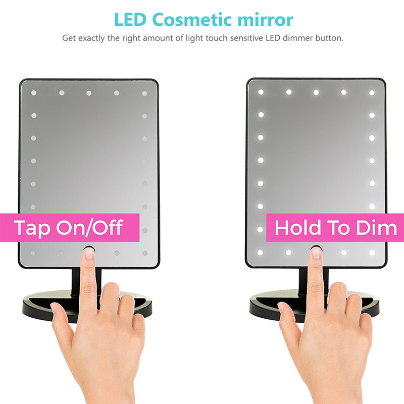 Miroir de maquillage professionnel avec 24 lumières LED, miroir de beauté ajustable et rotatif à écran tactile LED 180