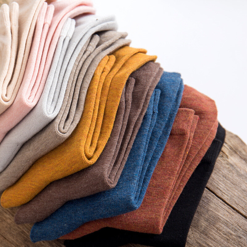 Calcetines coloridos de fibra de bambú para mujer, medias Harajuku de colores lisos, fino caramelo Primavera, 5 pares