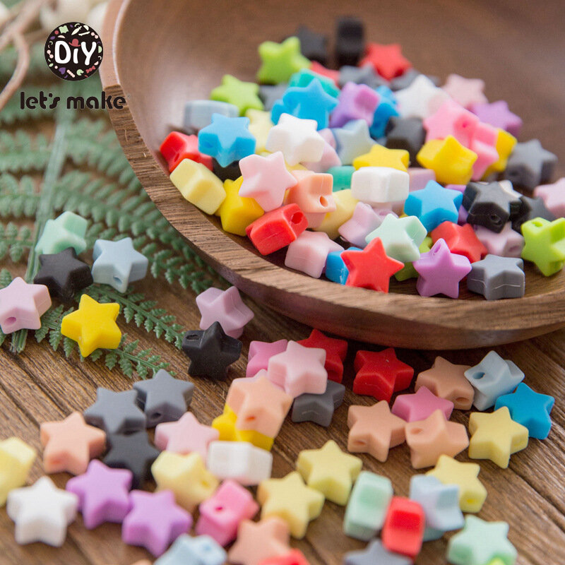 Let's Make Baby Teether 10pc 14mm Rodent Silicone Little Star Shape Beads Sensory Activity Teether Rattle Toys Nurse Accessories