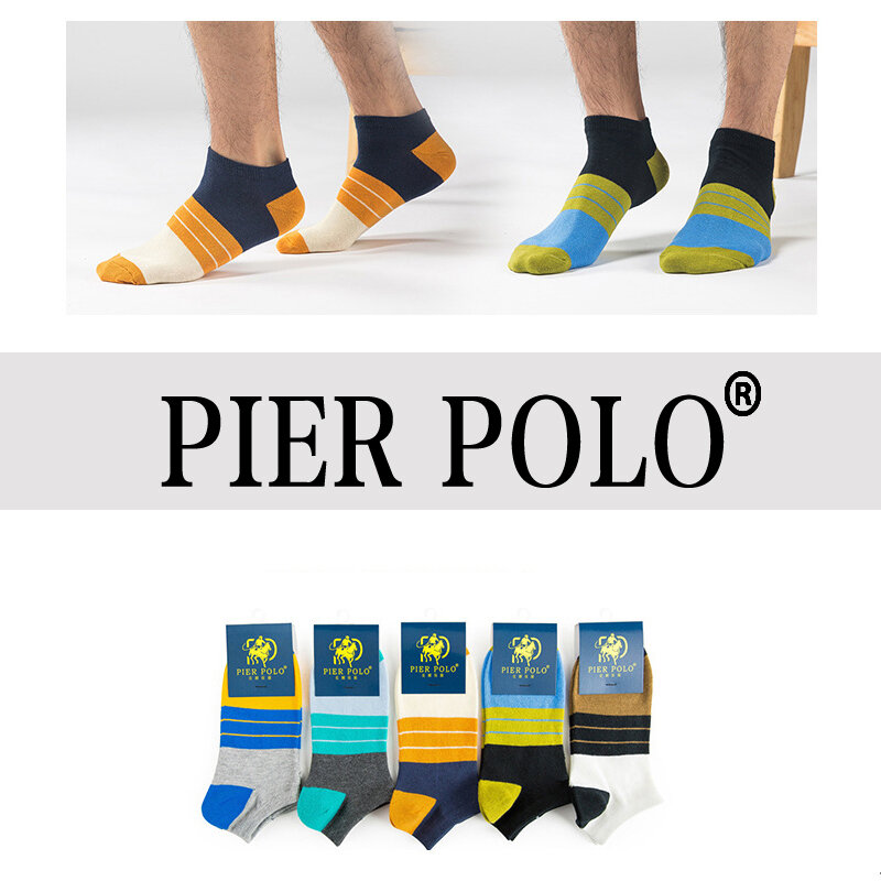 High Quality 5 Pairs/lot PIER POLO Brand Men Socks Summer Fashion Casual Soft Short Cotton Socks Men Funny Ankle Socks