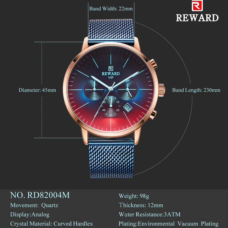 REWARD Brand Watches Mens Top Luxury Waterproof Quartz Wrist Watch Men Sport Chronograph Male Wristwatch Relogio Masculino