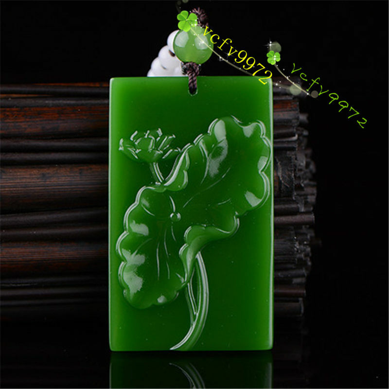 Moda Verde Natural Jadeite Lotus Colar de Pingente de Mão-Carved Sorte Amuleto Quente