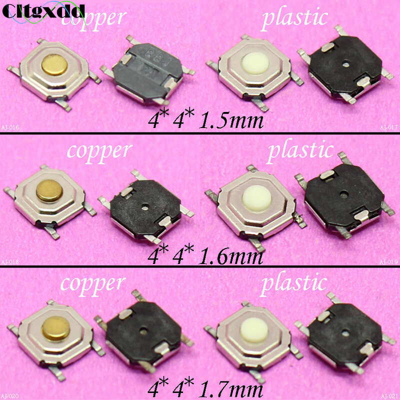 Cltgxdd 4*4*1.5/1.6/1.7mm interruptor de luz 4 pinos, para toque, à prova d'água, em plástico ou cobre