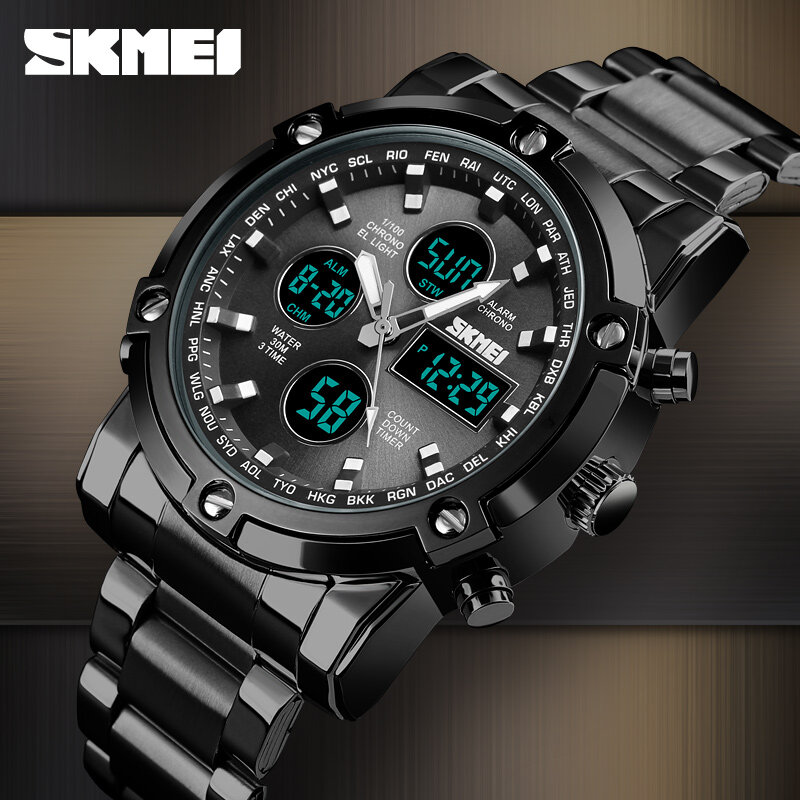 SKMEI-reloj deportivo para hombre, cronógrafo Digital de cuarzo con doble pantalla, resistente al agua hasta 30M, informal, a la moda