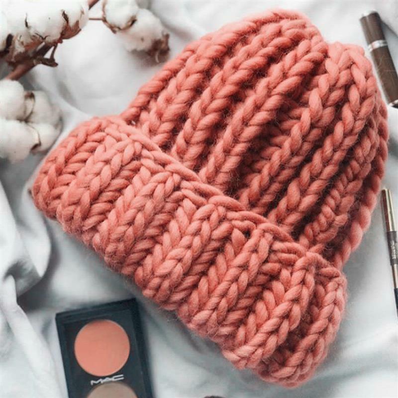 Fashion Knit hat ladies winter solid color simple thick wool hat warm earmuffs hat female cap