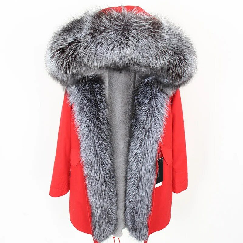 Maomaokong2020 newOversized Fox Fur Collar Removable liningParkerMid-Length Coat Women's Clothing Slim Fur