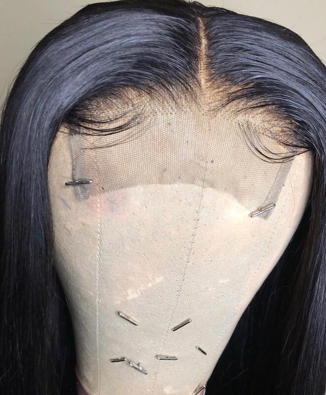 QueenKing Hair-인모 가발, 사전 발모 흑인 여성 레미 브라질 스트레이트 레이스 프런트 가발, 짧은 머리 표백 매듭