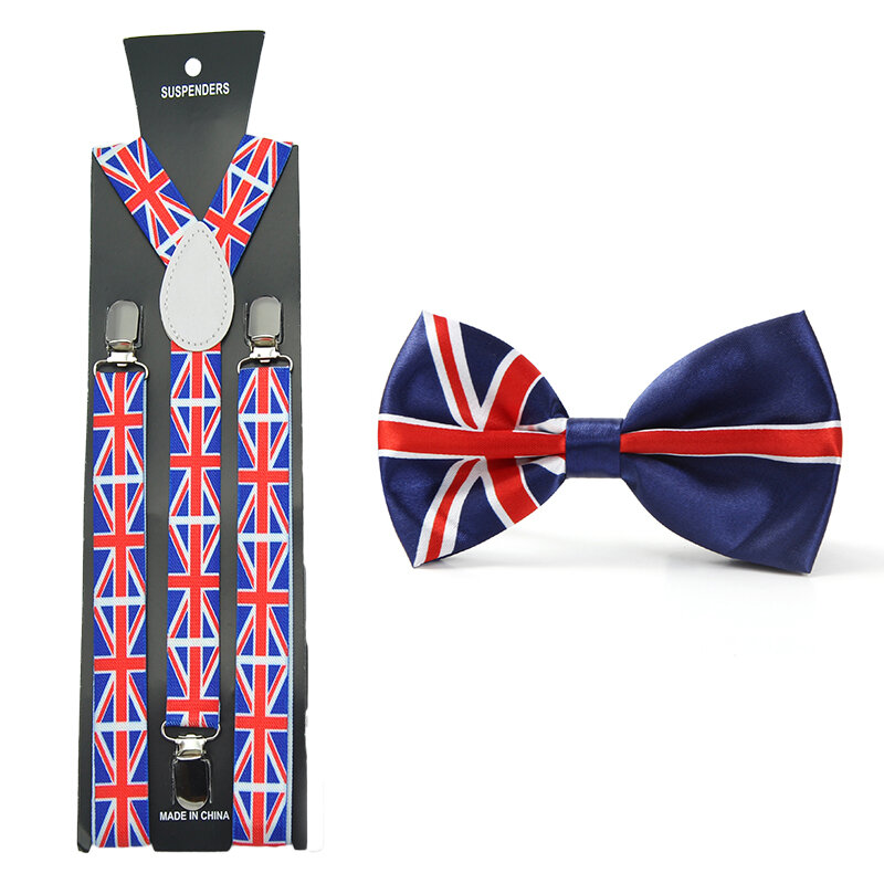 Women Men Suspender For Trousers Pants Holder Bowtie Set Y-Shape British flag Brace Gallus Office Casual Bowtie Set Gift Cravat