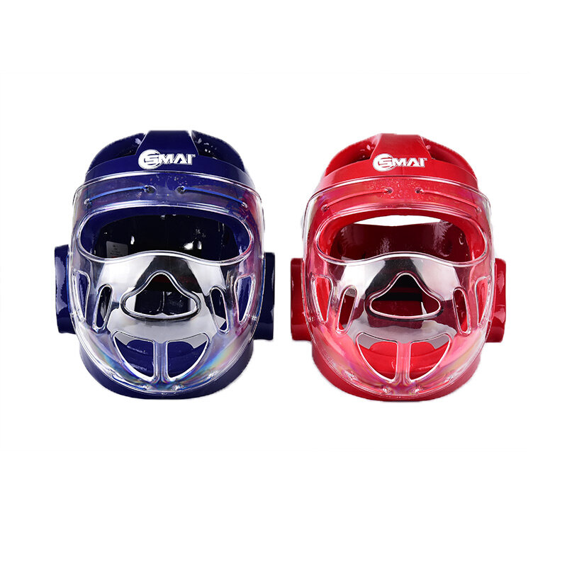 WKF masker perlindungan kepala anak-anak, pelindung kepala yang disetujui SMAI Karate dengan masker, pelindung kepala untuk anak-anak dewasa, putih biru merah