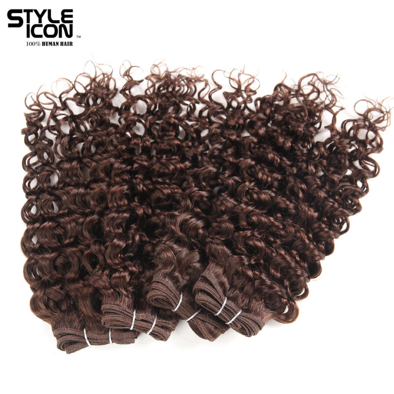 Styleicon Brazilian Jerry Curly Hair Wave Weave 4 Bundles Deal 190G 1 Pack Human Hair Bundles Color 4 Non-Remy Hair Extensions