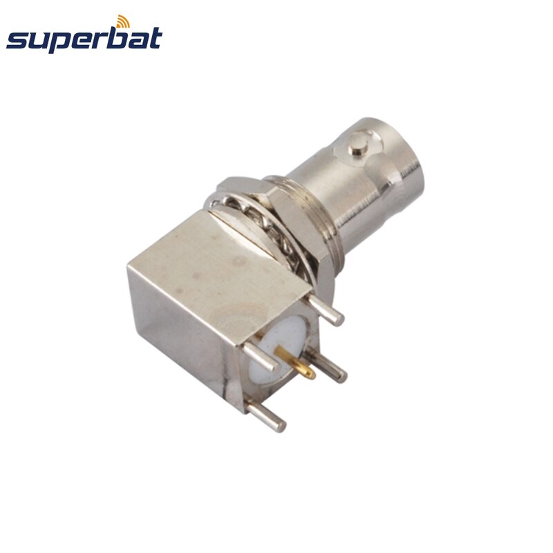 Superbat-mampara hembra con agujero pasante BNC, conector Coaxial RF de montaje PCB de ángulo recto, 10 piezas