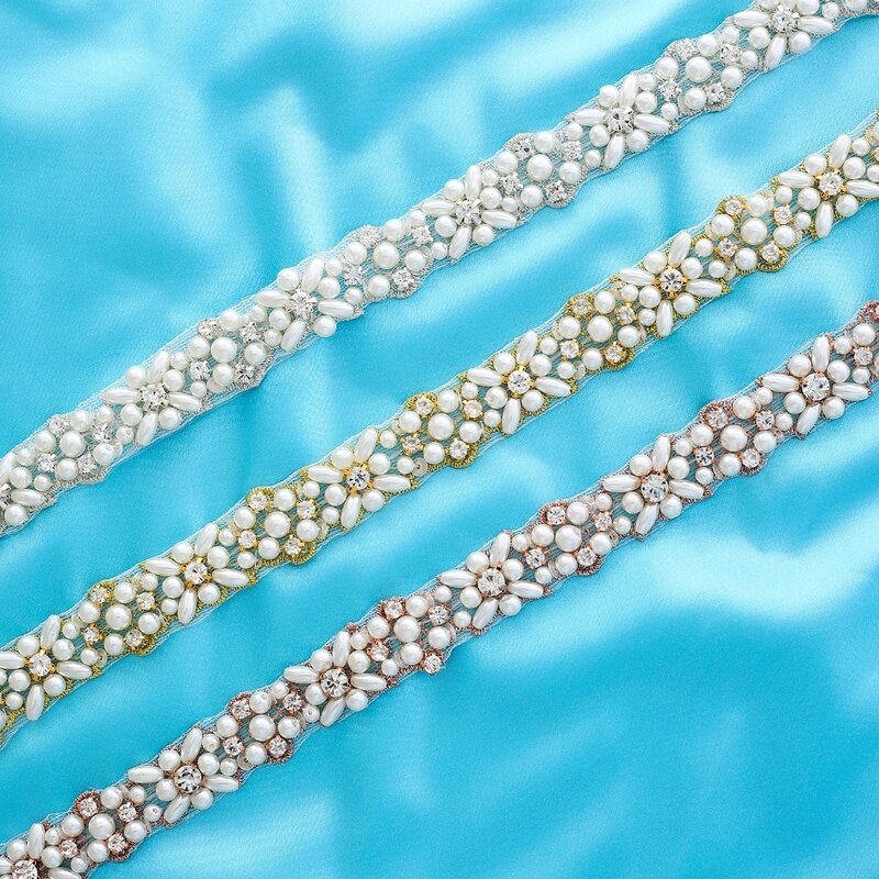 SESTHFAR Pearls Wedding Belt Handmade Crystal Bridal Sash Simple Silver Rhinestones Bridal Belt Sash For Wedding Dresses