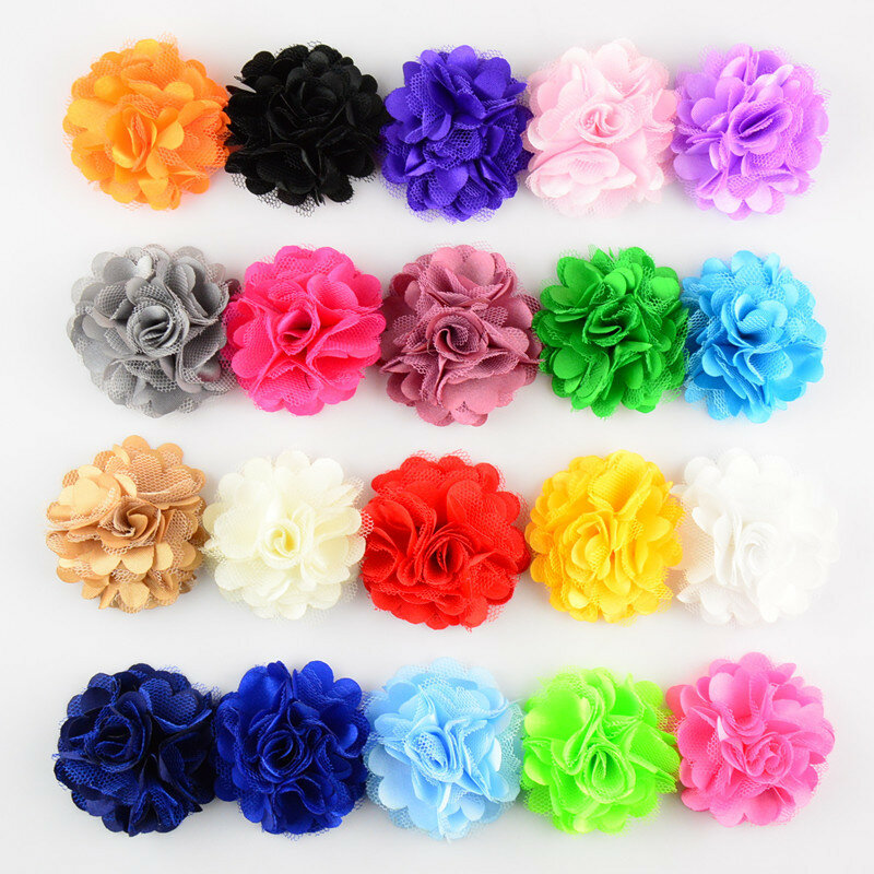 100 unids/lote, Mini flores de malla satinada-tamaño 2 "-a elegir Color