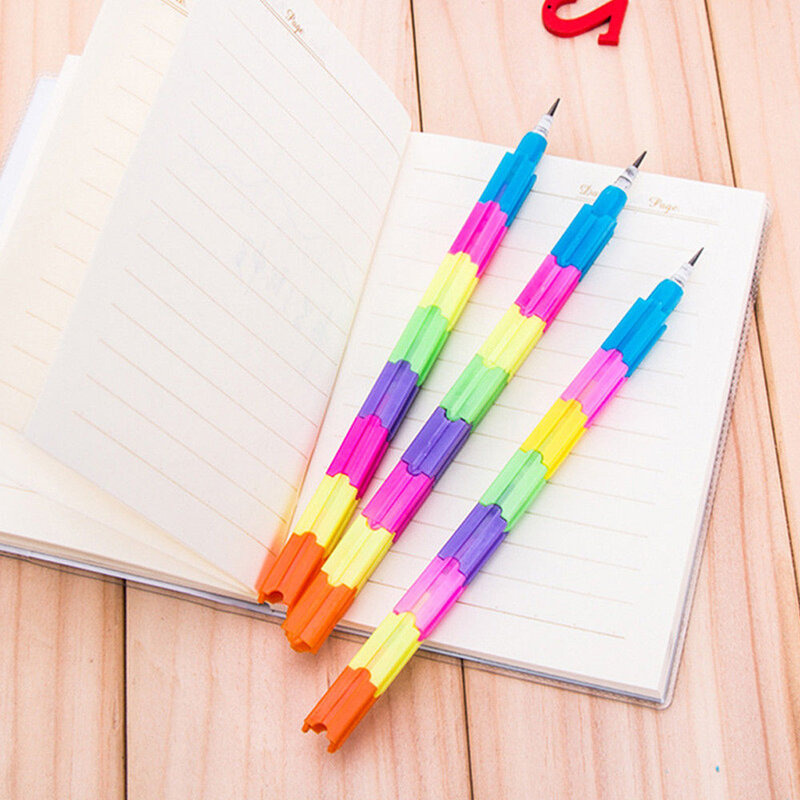 5 pcs 사무실 무지개 연필 펜 편지지 블록 splicing 교체 가능한 코어 장난감 학교 쓰기 도구 연필 어린이 선물 플라스틱