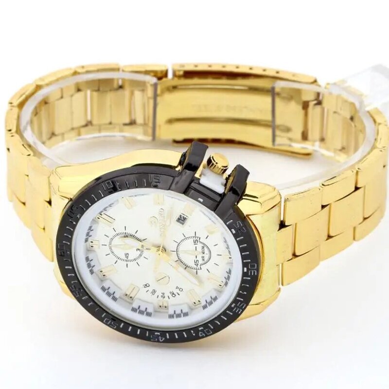 4 Colors Man Watches Mens Black Dial Gold Stainless Steel Date Quartz Analog Sport Watch Reloj De Los Hombres Wristwatch Mens 