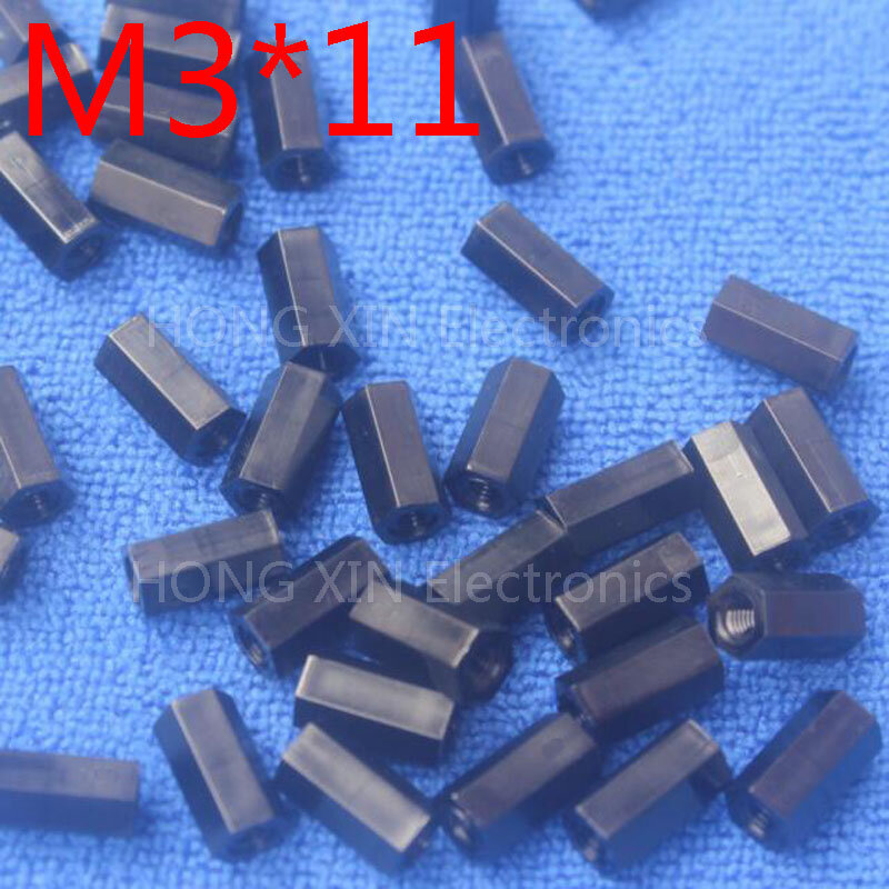 M3 * 11 màu đen 1 cái Nylon 11 mét Hex Nữ-Nữ Bế Tắc Spacer Threaded Lục Giác Spacer Nhựa Standoff Spacer chất lượng cao