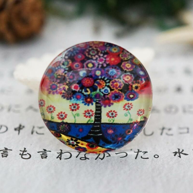 5PCS/lot Round 25MM Tree pattern Glass Cabochon  for brooch Jewelry Supply earrings for women 2019 rings for women ring