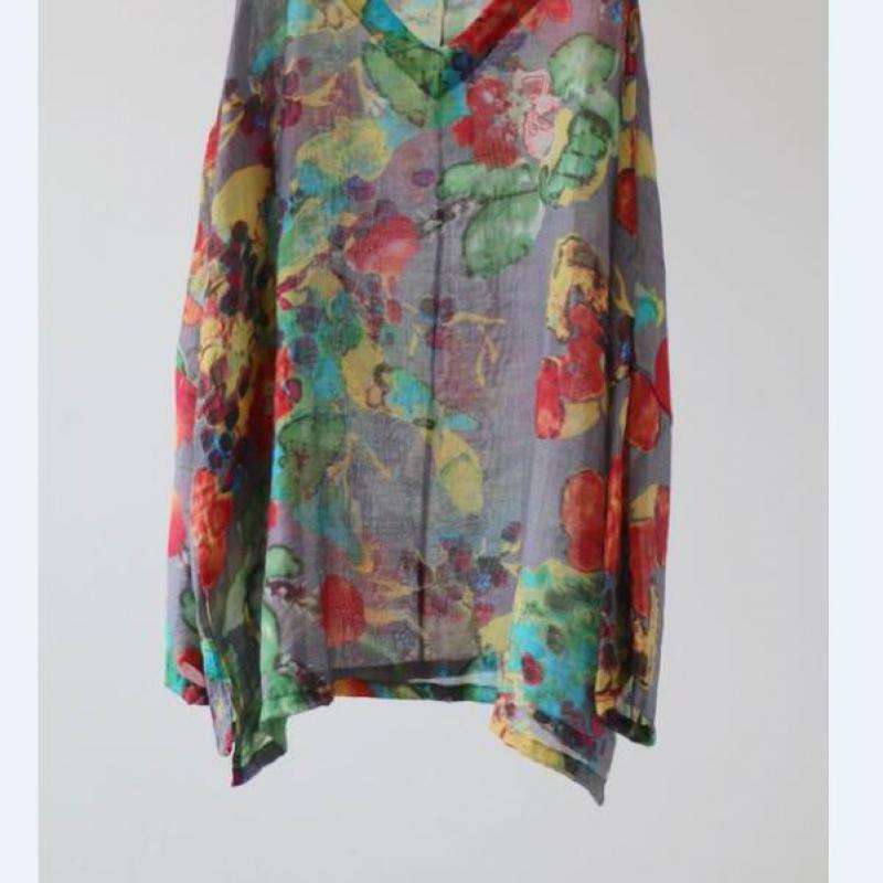 USWMIE 2017 lato Vintage Art wentylować cienkie fajne dekolt w serek luźne damskie bluzki z długim rękawem drukuj Bandhnu Comfort sweter w dużym rozmiarze