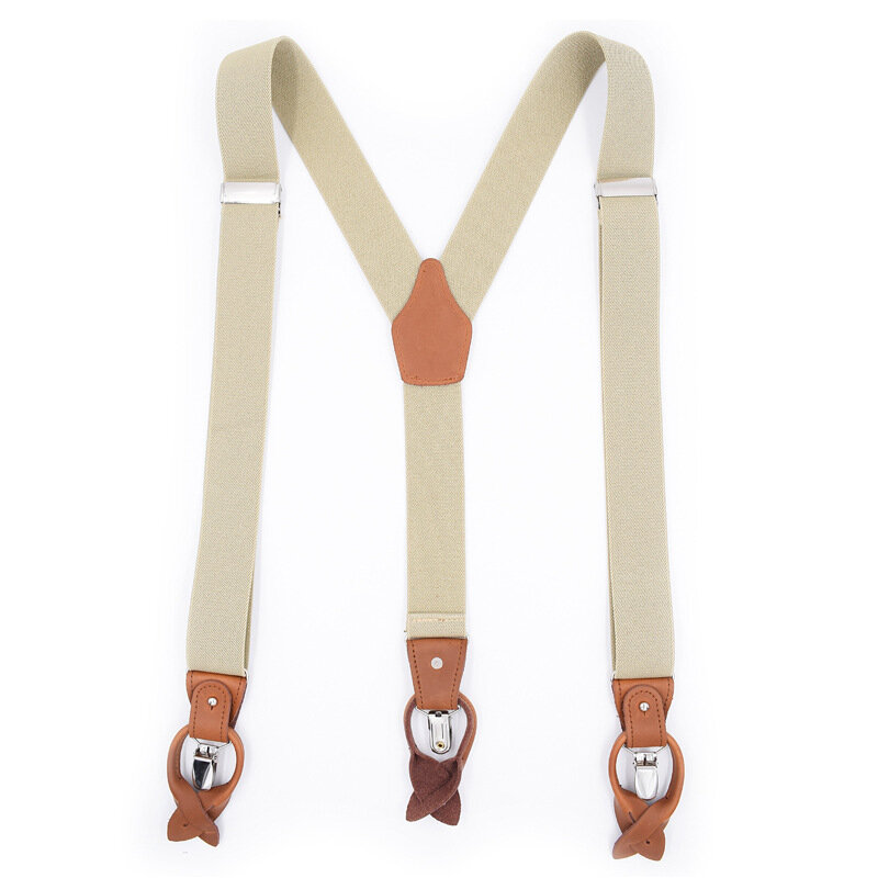 Mr.Fashion Suspender kulit asli, kawat gigi kancing Suspender 3 klip celana panjang modis tali ayah/suami hadiah