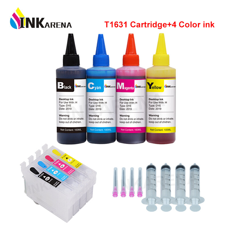 16XL for Epson T1631 T1621 Ink Cartridge workforce wf 2750 dwf WF 2630 2650 2660 WF2510 WF2010 Printer + 4 Color Refill Ink Kit