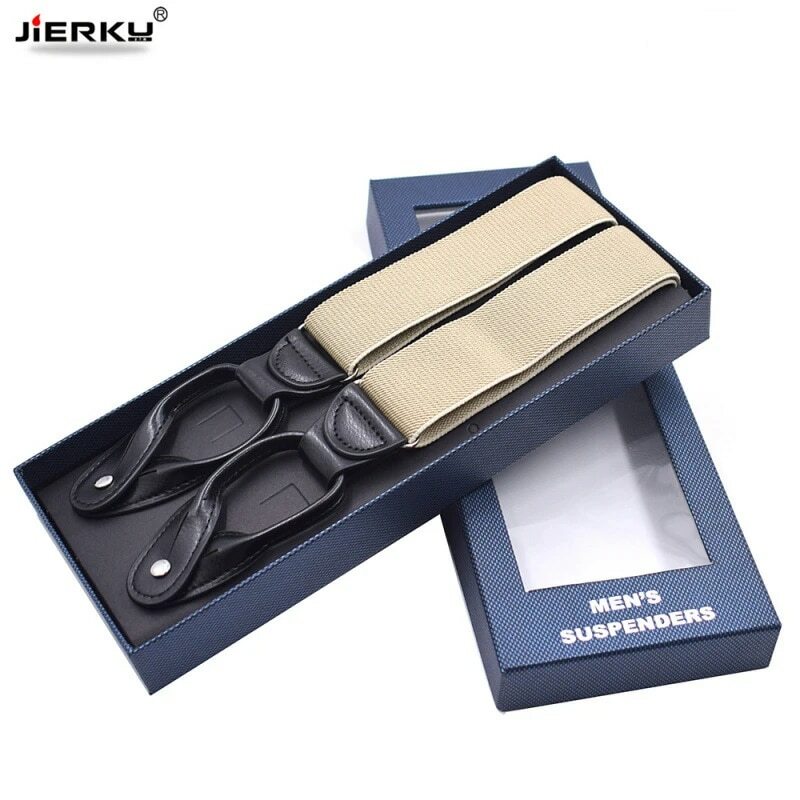 JIERKU Buttons Suspenders Man's Braces Unisex black Leather Suspenders New Y-Back Ligas Tirantes 3.5*120cm 8 Colors
