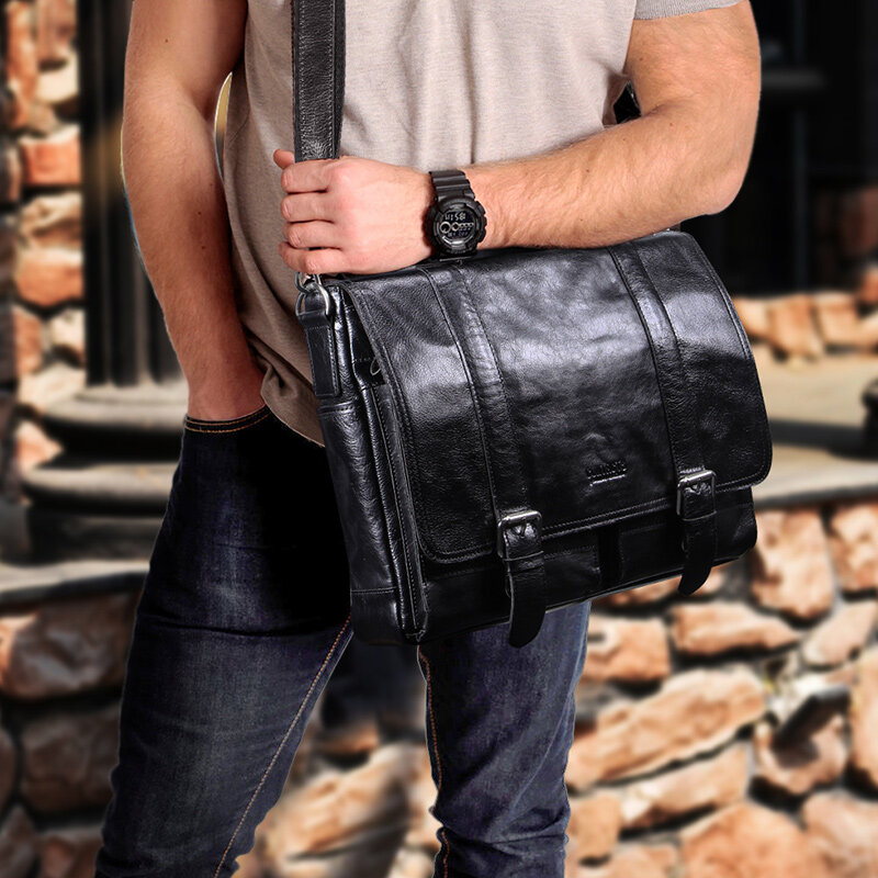 CONTACT'S натуральная кожа деловая вместительная сумка портфель для ноутбука 13 инч, черного цвета повседневная сумка для мужчин 2019