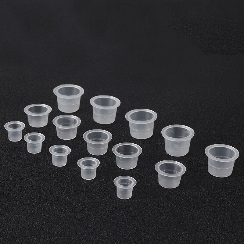 使い捨てプラスチックタトゥーインクカップ,マイクロブレード,アートメイクコンテナ,透明,キャップ,タトゥーアクセサリー,s/m/l,100個