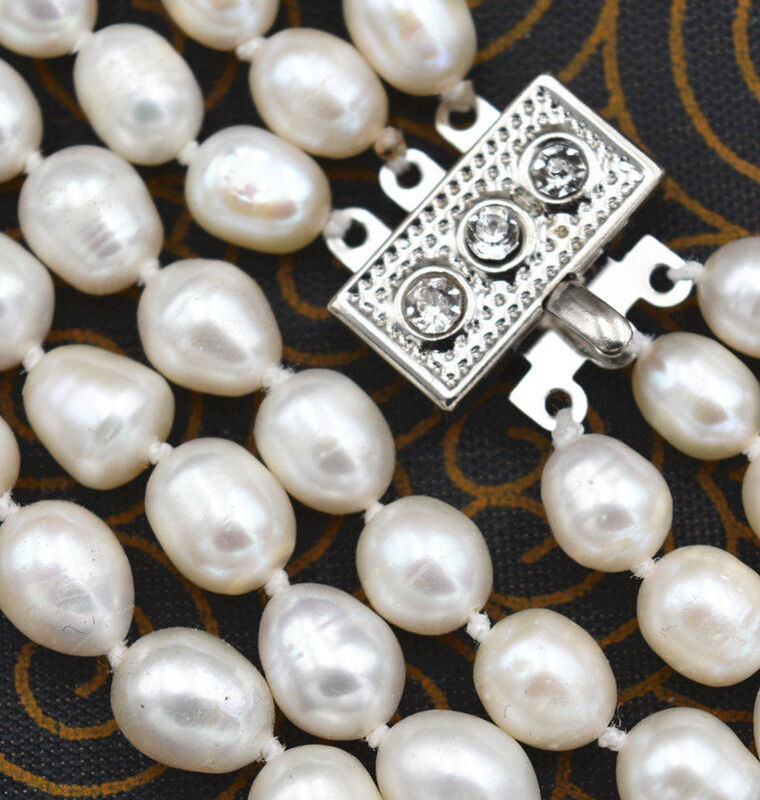 Akoya – collier de perles authentique riz blanc naturel FW, 3 rangées de 7 à 8mm, 17 à 19 pouces