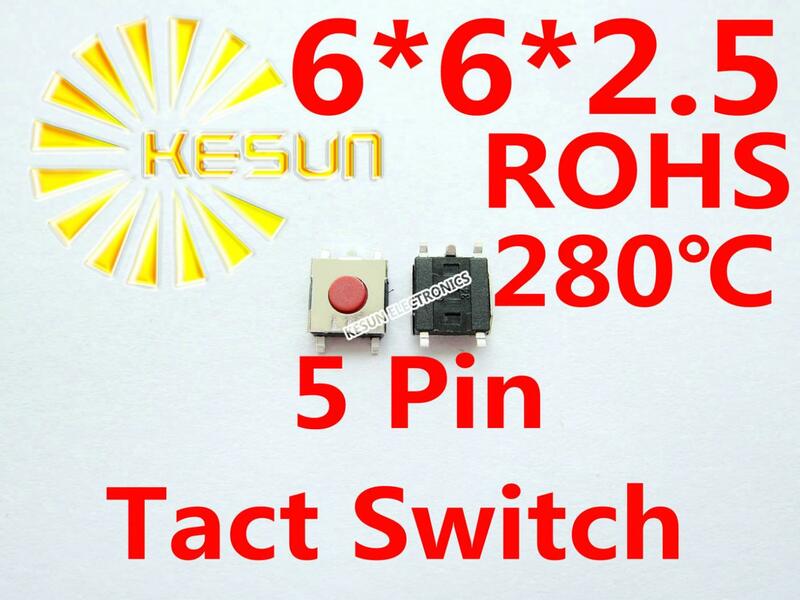 Darmowa wysyłka 100 sztuk SMT 6X6X2.5 MM 5pin dotykowy takt Push Button mikro przełącznik chwilowy ROHS