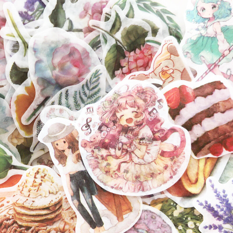 Pegatinas Washi decorativas de hojas de gato y cara de unicornio Kawaii, etiqueta de palo para álbum de recortes, papelería diaria, álbum, 100 unids/lote por paquete