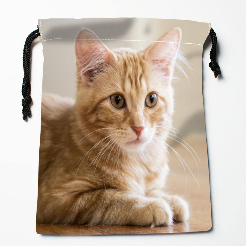 High quality Custom cat printing storage bag drawstring bag gift Satin bags 18*22cm Compression Type Bags