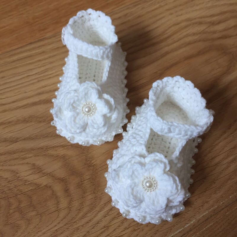 Qyflyxue Handgemaakte Breiwol U Mijn Prinses, Parel Bloemen Baby Schoenen